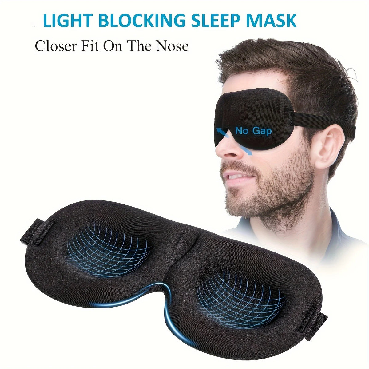 Masque de sommeil 3D porté, coques moulées qui laissent de l'espace aux yeux
