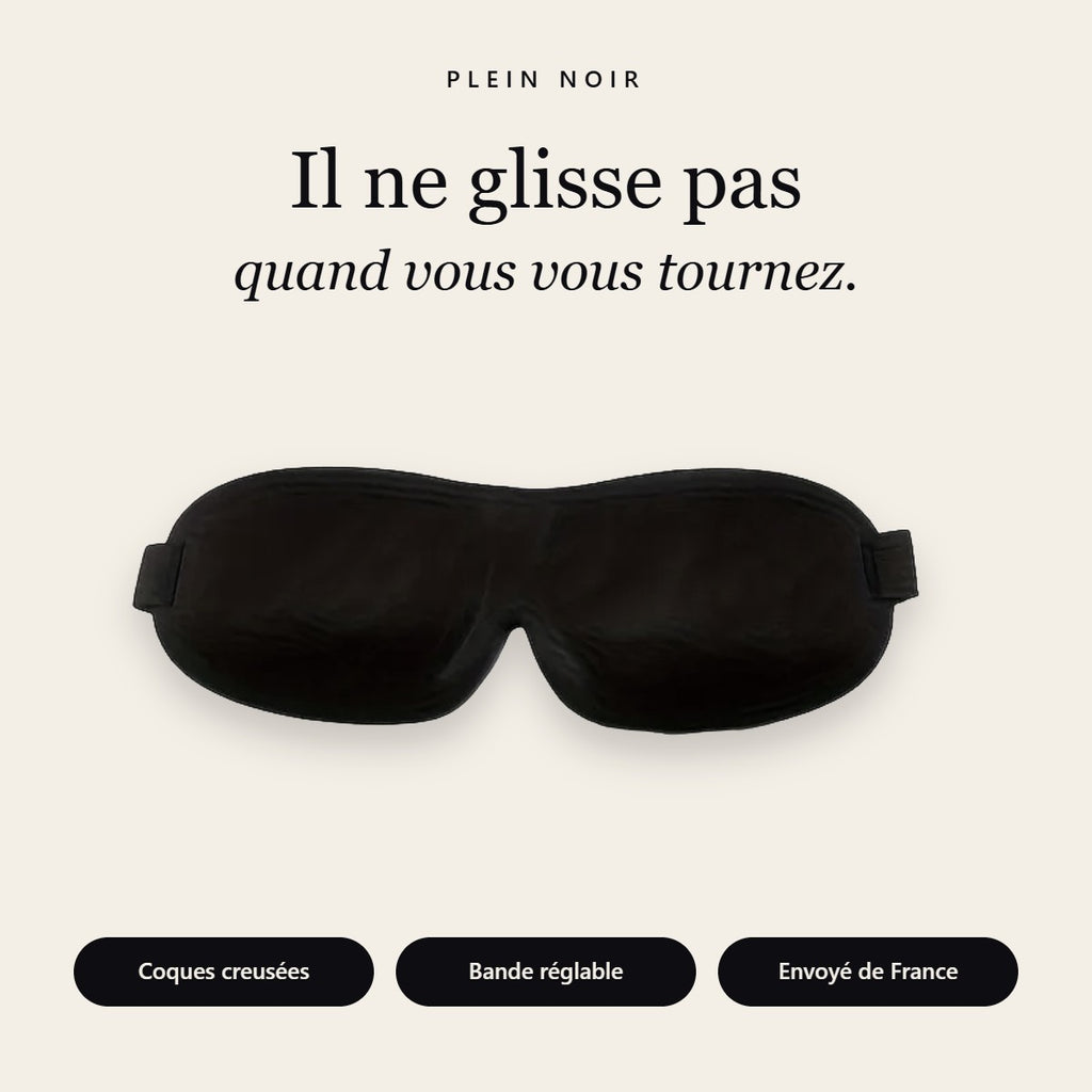 Masque de sommeil 3D Plein Noir qui ne glisse pas quand on dort sur le côté